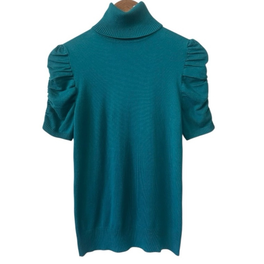 Takeout Teal Green Short Puff Sleeve Turtleneck Knit Sweater Size Medium